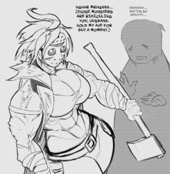 1boy 1girls angry angry_expression angry_face athletic athletic_female axe big_breasts bishoujo_jason_voorhees bishoujo_terror breasts friday_the_13th genderswap_(mtf) hockey_mask jason_voorhees large_boobs large_breasts mask masked masked_female muscular muscular_female qinnikart rule_63 slasher toned toned_female