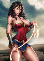 1girls actress alternate_breast_size arm_bracers big_breasts breasts celebrity cleavage corset daytime dc_comics dc_extended_universe dceu diana_prince female female_only fit flowerxl gal_gadot large_breasts lasso_of_truth looking_at_viewer pinup real_person realistic skirt solo standing thick_thighs tiara weapon wide_hips wonder_woman wonder_woman_(series)