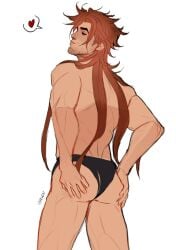 ass ass_focus gambit gambit_(marvel_rivals) long_hair male muscular_male no_visible_genitalia presenting_ass solo solo_focus