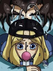 1boy 1girls ass blowing_bubblegum blue_clothing blue_eyes booty bruise bruised bubble_ass bubble_butt bubblegum cap clothed_female clothed_female_nude_male cum cum_inside cum_on_ass cum_on_clothes cum_on_face ghetto grabbing_ass guiltygojisonic hat looking_at_viewer maria_robotnik movement_lines ripped_clothing sharp_claws sonic_(series) sonic_the_hedgehog_(series) yellow_hair