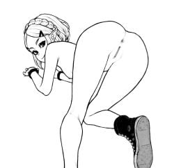 all_fours anus bluesalm0n converse female female_focus female_only looking_at_viewer looking_back monochrome on_floor on_ground pussy shoes_only short_hair small_breasts smile smiling smiling_at_viewer zelda zelda_(breath_of_the_wild) zelda_(tears_of_the_kingdom)