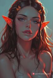 ai_generated elf elf_ears elf_female naked nude portrait princess_zelda zelda_(breath_of_the_wild) zelda_(twilight_princess)
