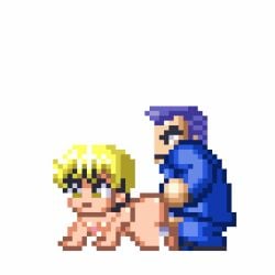 animated arc_system_works blonde_hair bouncing_ass bouncing_breasts clothed_male_nude_female doggy_style female from_behind from_behind_position kunio-kun kunio-kun_series male male/female mami_shimada penis pixel_animation pixel_art riki_(kunio-kun) sprite white_background