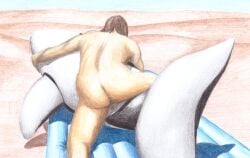 air_mattress animal_pool_toy aquatic backsack balls beach cetacean crayon_(artwork) dolphin duo feral genitals graphite_(artwork) hi_res human inflatable inflatable_fetish inflatable_ride inflatable_support inflatable_toy justsummerfun light male mammal nude oceanic_dolphin orca pool_float pool_toy rear_view sex sex_toy summer sunlight toothed_whale traditional_media_(artwork)