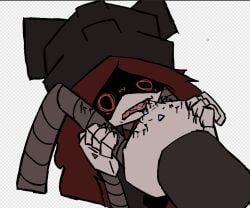 bite bite_mark biting_pussy bleeding_from_pussy blood_stain emily_(murder_drones) lost_in_pleasure murder_drones nulogonepostal pussy red_eyes red_hair salami(nulogonepostal) scratch_marks scratches