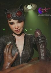 1boy 1boy1girl 1girls alternate_version_available batman:_arkham_knight batman_(series) big_penis breast_grab catwoman catwoman_(arkham) catwoman_(arkham_knight) dark-skinned_male dark_skin dc_comics gloved_handjob gloves handjob interacial_sex interracial light-skinned_female pale-skinned_female pale_skin random_tide