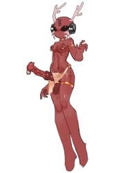 antennae_(anatomy) balls big_penis breasts clothing curvy_figure erection fan_character genital_piercing genitals gold_(metal gold_(metal) gold_jewelry gynomorph hi_res huge_cock intersex iterator_(rain_world) jewelry multiple_piercings natural_breasts navel navel_piercing nipple_piercing nipples penis piercing rain_world red_body simple_background solo videocult white_background white_clothing xiumao