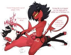 2026 2_horns afterimage anal anal_knotting anal_sex biped black_clothing black_collar black_eyebrows black_eyes black_hair black_horn black_legwear black_text black_thigh_highs blush bodily_fluids bondage bound breasts closed_eyes clothing cloven_hooves collar collar_pull crouching demon demon_humanoid dialogue dildo dildo_in_ass dildo_insertion dirty_talk dominant dominant_female duo english_text eyebrows eyelashes female female_humanoid female_penetrating female_penetrating_male fist grabbing_sheets hair heart_symbol hellaverse helluva_boss hooves horn humanoid humanoid_on_humanoid humanoid_penetrated humanoid_penetrating humanoid_penetrating_humanoid imp intraspecies kicking_feet knot knot_tugging knotted_dildo knotting legwear long_eyelashes looking_down lying male male/female male_humanoid male_penetrated millie_(helluva_boss) moan mostly_nude mostly_nude_female mostly_nude_humanoid mostly_nude_male motion_lines moxxie_(helluva_boss) multicolored_horn not_furry object_in_ass on_front onomatopoeia open_mouth pegging penetration pet_praise petplay potatonebula praise profanity puppyplay red_body red_dildo red_hooves red_skin red_tail red_text roleplay sex sex_toy sex_toy_in_ass sex_toy_insertion short_hair signature small_breasts sound_effects spade_tail straddling strap-on strapon strapon_sex striped_horn stripes stuttering submissive submissive_male tail tail_tied tears teeth text thick_eyelashes thigh_highs thrusting tongue toying_partner two_tone_horn unguligrade white_hair white_horn white_text yellow_sclera