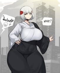 big_ass big_breasts confused confused_expression confused_look hakari_kinji hourglass_figure hourglass_figured_female huge_breasts huge_thighs imminent_cheating imminent_netorare imminent_ntr imminent_sex jackpot jujutsu_kaisen kimono large_breasts maimeetung part_1 short_hair thick_thighs thighhighs thighs uraume white_hair
