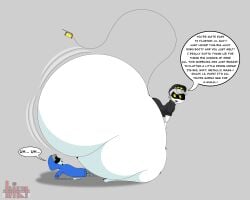 2boys ass big_ass big_butt blue_eyes butt fat_ass fat_butt glitch_productions grey_hair hat huge_ass huge_butt hyper_ass hyper_butt male male_only mrkinettle murder_drones murder_drones_oc n_(murder_drones) robot tail teasing text text_bubble thick_ass thick_butt yellow_eyes