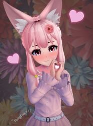 1girls 3d 3d_(artwork) 4k animal_ears anime_style blush closed_mouth cute cute_face cute_female dress female female_focus female_only flower_in_hair flyingcookie fox_ears fox_girl happy heart kemonomimi koikatsu looking_at_viewer open_eyes original original_character petite petite_female pink_eyes pink_hair rose_(flower) self_upload sfw short_hair side_braid small_breasts smile watermark wholesome young