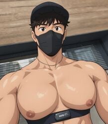 1boy 1boys ai_generated anime anime_style asian asian_male bara black_hair gay grok grok_imagine himbotiger male_only mask muscle muscles muscular muscular_male ninja nipple nipple_fetish nipples pecs sfw sfw_version solo xexh yaoi