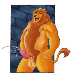 animal_genitalia balls barbed_penis belly body_hair bush_(disambiguation) castle crown cum disney father feline happy_trail king_richard lion male male_only mammal mane masturbation musclegut muscular nipples orgasm parent paws penis robin_hood_(disney) seed solo tarolyon testicles