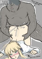 aima_zero artoria_pendragon artoria_pendragon_(fate) command_spell cum cum_in_pussy dark-skinned_male fat_male forced_prostitution impregnation impregnation_risk interracial mind_control prostitution saber sex text vaginal_penetration