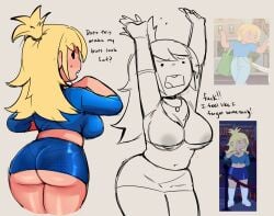 2d 2d_(artwork) 2d_artwork areolae_visible_through_clothing belly_button big_ass big_boobies big_booty big_breasts big_butt big_thighs big_titties blonde_hair bubble_ass bubble_butt busty busty_female eonbnnuy fionna_and_cake fionna_campbell fionna_the_human_girl kore_eon large_breasts miniskirt necklace no_bra panties_visible_through_clothing shirt thick_ass thick_hips thick_thighs wide_hips wide_thighs