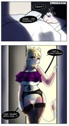 absurd_res anglo anglo_(anglo) anthro bed big_breasts bodily_fluids breasts clothing comic curvy_figure daughter_(lore) duo exposed_pussy father_(lore) female furniture generation_5_pokemon genital_fluids genitals hi_res imminent_incest imminent_sex legwear lingerie male marie_(misuzugon) mienfoo mienshao nintendo pajamas parent_(lore) pokemon pokemon_(species) seductive stockings thick_thighs tired vaginal_fluids vulva waking_up wide_hips