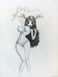 antlers black_hair bra breasts female female_only horn horns long_hair lubella_dim momodora momodora:_reverie_under_the_moonlight panties partially_clothed sketch skinny solo solo_female stripping thin video_games witch