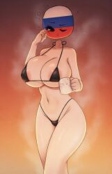 big_breasts black_bikini countryhumans countryhumans_girl female_only russia_(countryhumans) russian_female