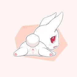 2025 ass awkward_smile blush blush_lines colored digital_drawing_(artwork) digital_media_(artwork) ear_tuft eyelashes female feral fur genitals hi_res jewelpet lagomorph leporid long_ears long_eyelashes looking_back lying mammal on_front open_mouth pawpads paws pink_nose pink_pawpads pink_vulva plump_labia presenting presenting_vulva rabbit rabbit_ears rear_view red_eyes ruby_(jewelpet) sanrio scut_tail sega_fave short_tail signature simple_background small_nose solo spread_legs spread_vulva spreading tail thin_eyebrows tuft vulva white_body white_ears white_face white_fur white_tail zyuuniie