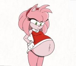 amy_rose anthro anthro_female green_eyes green_eyes_female pink_fur pregnancy pregnant pregnant_anthro pregnant_belly pregnant_female red_dress sega sonic_(series) sonic_the_hedgehog_(series)
