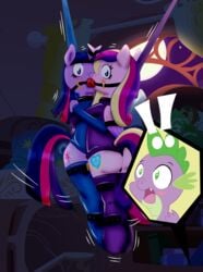 2girls anthro ass ball_gag blush bondage bound_together double_gag duo equine femsub gag multiple_girls multiple_subs my_little_pony pony ponyguy67 princess_cadance_(mlp) shared_gag smooth_skin spike_(mlp) straitjacket suspension twilight_sparkle_(mlp) walk-in wing_bondage