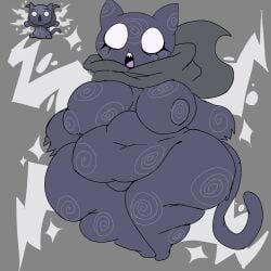 1girls anthro belly big_breasts body_markings cat_ears cat_girl cat_tail catgirl color fat fat_female featureless_crotch feline lucy_(mewgenics) mewgenics naked naked_female purple_body purple_fur solo solo_female solo_focus spectral_gal thick_thighs