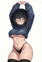 big_breasts breasts censored female female_only sexy_pose short_hair sunglasses tagme underboob white_background