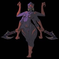 2026 anthrowives arachnid arachnid_humanoid breasts female holding_object holding_weapon humanoid looking_at_viewer monster monster_girl multi_arm multi_eye multi_limb nude pussy small_breasts solo spider_girl standing thick_thighs weapon weapons