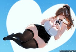 1girl ai_assisted ai_generated bangs bare_shoulders black_footwear black_legwear black_shorts blush breasts brown_eyes brown_hair cleavage collared_shirt curvaceous curvy curvy_female curvy_figure dress_shirt earrings female full_moon goddess_of_victory:_nikke hair_between_eyes long_hair looking_at_viewer marciana_(marine_study)_(nikke) marciana_(nikke) miyuai moon moonlight night night_sky nikke ponytail shirt shorts sleeveless sleeveless_shirt solo thick thick_ass thick_butt thick_hips thick_legs thick_thighs thighhighs thighs voluptuous voluptuous_female white_shirt wide_hips wide_thighs