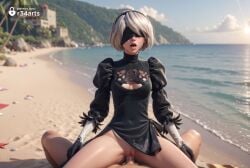 1boy 1boy1girl 1girls 2b_(nier:automata) ai_generated artist_name beach black_blindfold black_dress black_gloves black_hairband blindfold blurry blurry_background breasts cleavage cleavage_cutout clothed_female_nude_male clothing_cutout covered_eyes cowgirl_position day dress facing_viewer feather-trimmed_sleeves female gloves hairband hi_res juliet_sleeves leotard lips long_sleeves medium_breasts mole mole_under_mouth nier:_automata nier_(series) nier_replicant no_panties nude ocean open_mouth outdoors palm_tree penis pov puffy_sleeves pussy r34arts sand sand_sculpture sex short_hair sky solo_focus spread_legs straddling straight tongue tongue_out tree uncensored vaginal_penetration vaginal_sex water white_hair yorha_2b
