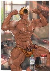 1boy abs after_masturbation after_orgasm armpits arms_up bara barbell beard beefy biceps big_breasts big_penis black_eyes black_hair blonde_hair bodybuilder boxer_briefs cellphone censored cum cum_drip cum_leaking cum_on_body cum_on_breasts cum_on_penis cum_on_self cum_on_upper_body dark-skinned_male dark_skin dog_tags earrings flaccid foreskin gay hi_res huge_cock indoors livestream long_penis looking_down magazine male male_only mature_male multicolored_hair muscles muscular muscular_arms muscular_legs muscular_thighs necklace nikism original original_character pecs penis_out pose posing poster pubic_hair quadriceps semen short_hair sideburns six_pack smartphone solo sousuke000 spread_legs steam steaming_body steamy_breath sunlight sweat sweatdrop sweating sweaty tenga thick_eyebrows thick_neck thick_penis thick_thighs tiger_print tough_guy triceps uncut underwear_only v-shaped_eyebrows water_bottle window