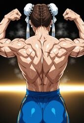 ai_generated ass chun-li flexing flexing_bicep flexing_muscles muscular muscular_back muscular_female scar scars scars_on_back scars_on_body sideboob street_fighter topwear