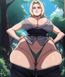 1girls ai_generated ass big_ass big_breasts big_hips big_thighs blonde blonde_female blonde_hair boruto:_naruto_next_generations breasts brown_eyes cameltoe clothed clothed_female curvy curvy_female d-art_style dawnart female female_focus female_only hips huge_ass huge_breasts huge_thighs looking_at_viewer mommy naruto naruto_shippuden pants_down pulled_down_pants pussy_floss shaved_crotch shaved_pussy thick_thighs thighs thong tsunade underwear visible_vulva vulva