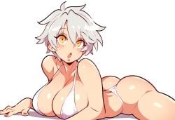 2d 2d_(artwork) ai_generated anthro ass bikini female large_breasts light_skin miyabi_(senran_kagura) mullon ninja novelai open_mouth senran_kagura surprised white_hair