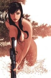 1girls adam_hughes casual comic_cover completely_naked_female completely_nude female firearm gun gun_honey human naked_female nude official_art pale_skin rifle weapon