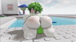 2024 3d animated anus anus_peek ass ass_clapping backsack balls bikini blush bouncing_ass bouncing_balls bouncing_butt bubble_ass bubble_butt bulge dolcha femboy green_hair hair huge_ass male pool roblox robloxian smile solo sound sweaty sweaty_butt tagme thick_thighs thighs twerking video white_body white_skin