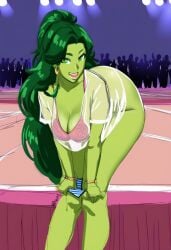 1girls ai_generated bunanza_ cosplay curvy curvy_body curvy_female curvy_figure fan_meet green_skin lean_body marvel marvel_comics medium_breasts sexy sexy_pose she-hulk shirt_pull solo t-shirt t-shirt_only tagme teenager vtuber