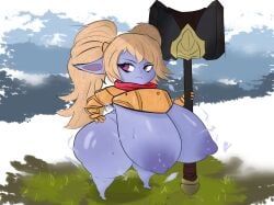 1girls ass big_breasts breasts irregulargoblin league_of_legends legends_of_runeterra massive_breasts petite_body poppy shortstack tits_out yordle