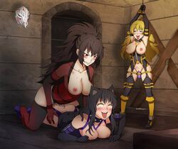 3girls ahe_gao black_hair blake_belladonna blonde_hair blush bondage cat_ears eudetenis female femsub fucked_silly futa_on_female futadom futanari intersex multiple_subs nipples purple_eyes raven_branwen red_eyes rwby smile tagme tied_arms vibrator yang_xiao_long yellow_eyes