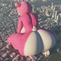 3d back_view backboob barefoot big_breasts city cityscape ctgiantess cuddle_team_leader fortnite fortnite:_battle_royale giantess hi_res huge_ass huge_breasts hyper_ass looking_away macro macro_female naked naked_female on_knees pink_body pink_fur pink_hair sitting small_tail tail toned_back toned_female white_fur white_hair wrinkles