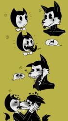 2boys bendy bendy_and_the_ink_machine blushing boris_the_wolf fur gay kissing making_out male male_only