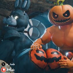 absurd_res anthro ass duo erection food fruit genitals halloween hi_res holidays male male/male nude open_mouth penis plant pumpkin pumpkin_butt sex z_hado