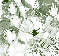 breasts hair_bun handjob hat idolmaster idolmaster_cinderella_girls long_hair monochrome open_clothes open_shirt penis shirt sidelocks small_breasts takamori_aiko topless