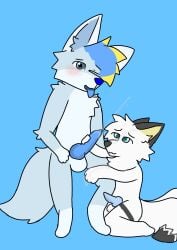 anthro arctic_fox arcticolthefox bodily_fluids canid canine canis cum cum_on_face duo ejaculation fox genital_fluids hi_res knot male male/male mammal true_fox wolf