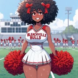 <3 1girls afro_hair ai_generated amber_eyes beautiful_female cheerleader_uniform dark-skinned_female dominican lilmscumrag owned raceplay solo zaria_(lilmscumrag)