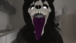 3d black_fur blurry_background close-up female heart_eyes mawshot open_mouth saliva_string scp-1471 scp_foundation solo vrchat