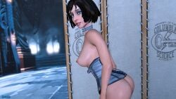 3d 3d_(artwork) areolae ass big_breasts bioshock bioshock_infinite blue_eyes bottomless breasts breasts_out brown_hair bubble_butt busty choker corset durabo elizabeth_comstock female female_focus female_only hourglass_figure nipples nude nude_female nudity short_hair tagme wide_hips