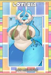 2024_pokemon_teraleak absurd_res anthro ass big_breasts big_butt blonde_hair breasts female fragomatesh generation_1_pokemon hair hi_res lapras looking_at_viewer lottery mexican_lottery mildred_(charliecorvinus) navel nintendo non-human_areolae open_mouth pokemon pokemon_(species) pulling_bikini_up skimpy_bikini slightly_chubby slightly_chubby_female solo spanish_text text thick_thighs