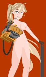 1girls big_breasts blonde_female blonde_hair cannon_master_tilly_(fortress_saga) choker cyborg edit edited edited_image fortress_saga green_eyes hair human mechanical_arm ponytail removed_watermark robotic_arm wrench