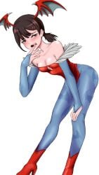 1girls ass breasts brown_hair chainsaw_man cosplay darkstalkers female female_only gtsleuth head_wings higashiyama_kobeni lilith_aensland_(cosplay) small_breasts